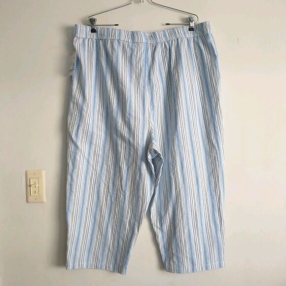 Emily Daniels Pull On Pants Women 2X Blue Stripe Baggy ElasticWaist Nautical New - Picture 5 of 8
